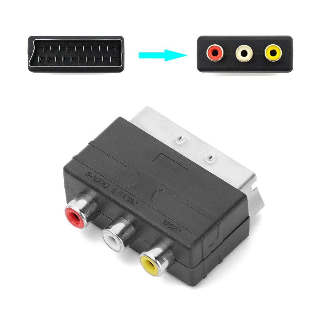 Никелированный штекер Scart для 3RCA Phono Female AV ТВ аудио видео адаптер вход PS4 W II DVD