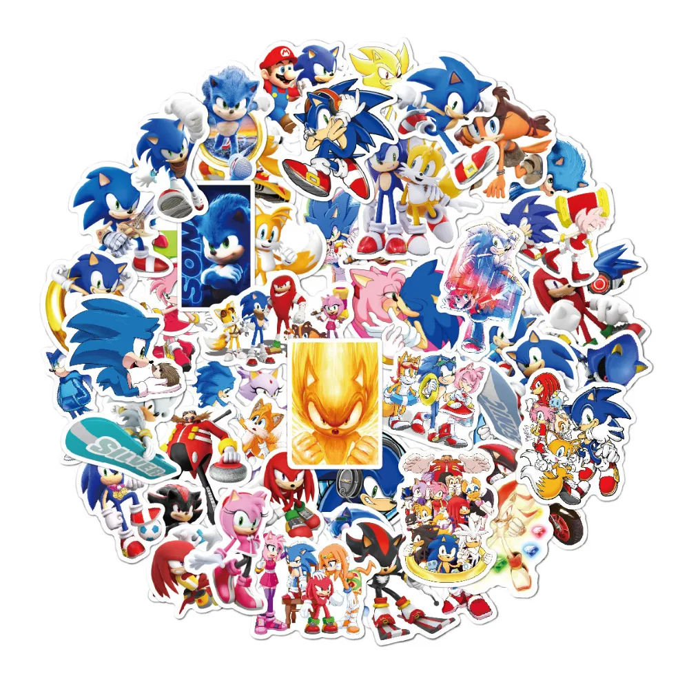 50PCS Set Kids Stickers Super Sonic the Hedgehog Sonic Knuffel Knuckles Figures Sticker For Laptop Bike Skateboard Luggage