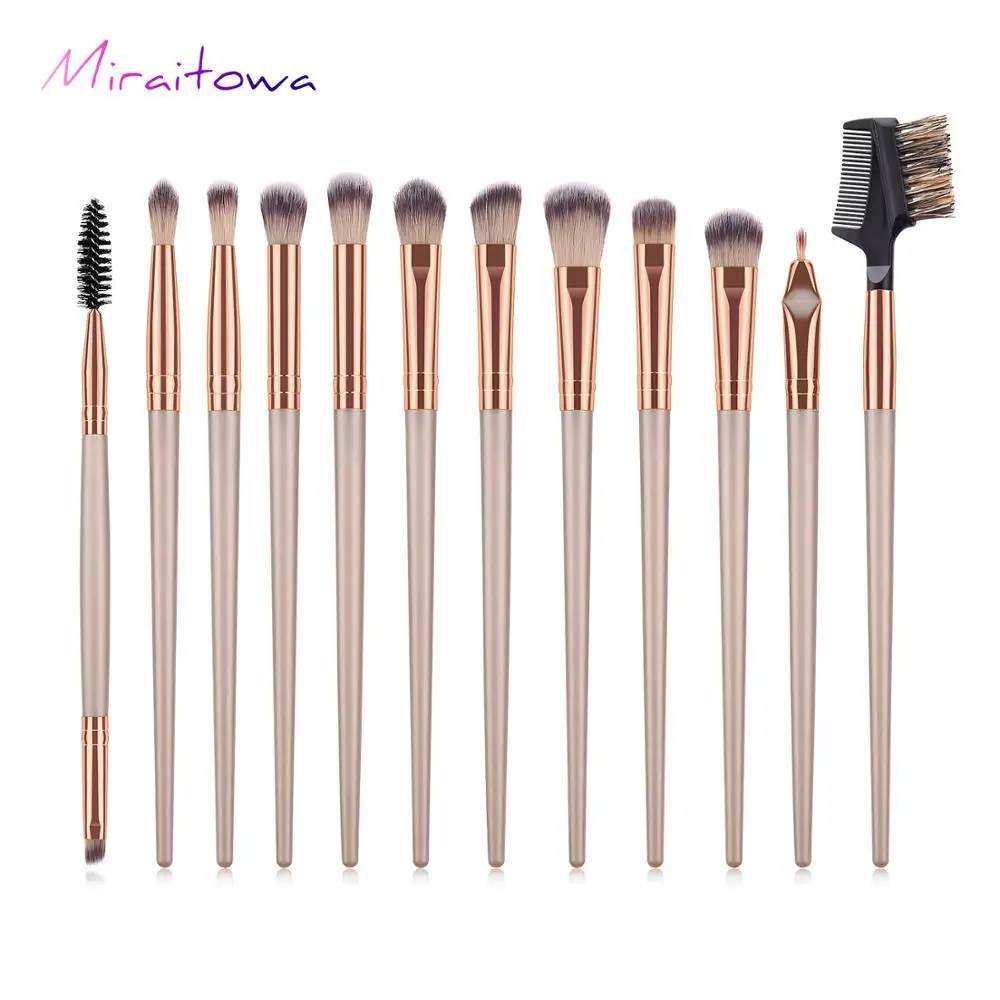

12 Cosmetic Brushes Eye Brush Set Brown Brow Comb Small Fan Cosmetic Tool GUJHUI