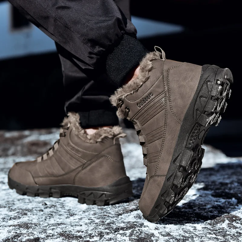 

Winter Fur Warm Male Boots For Men Casual Leather Shoes Work Adult Quality Walking Rubber Safety Footwear Large Size