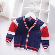 Свитер-кардиган для маленьких мальчиков г., Модная трикотажная куртка контрастного цвета для мальчиков, Осенний теплый Детский кардиган для малышей