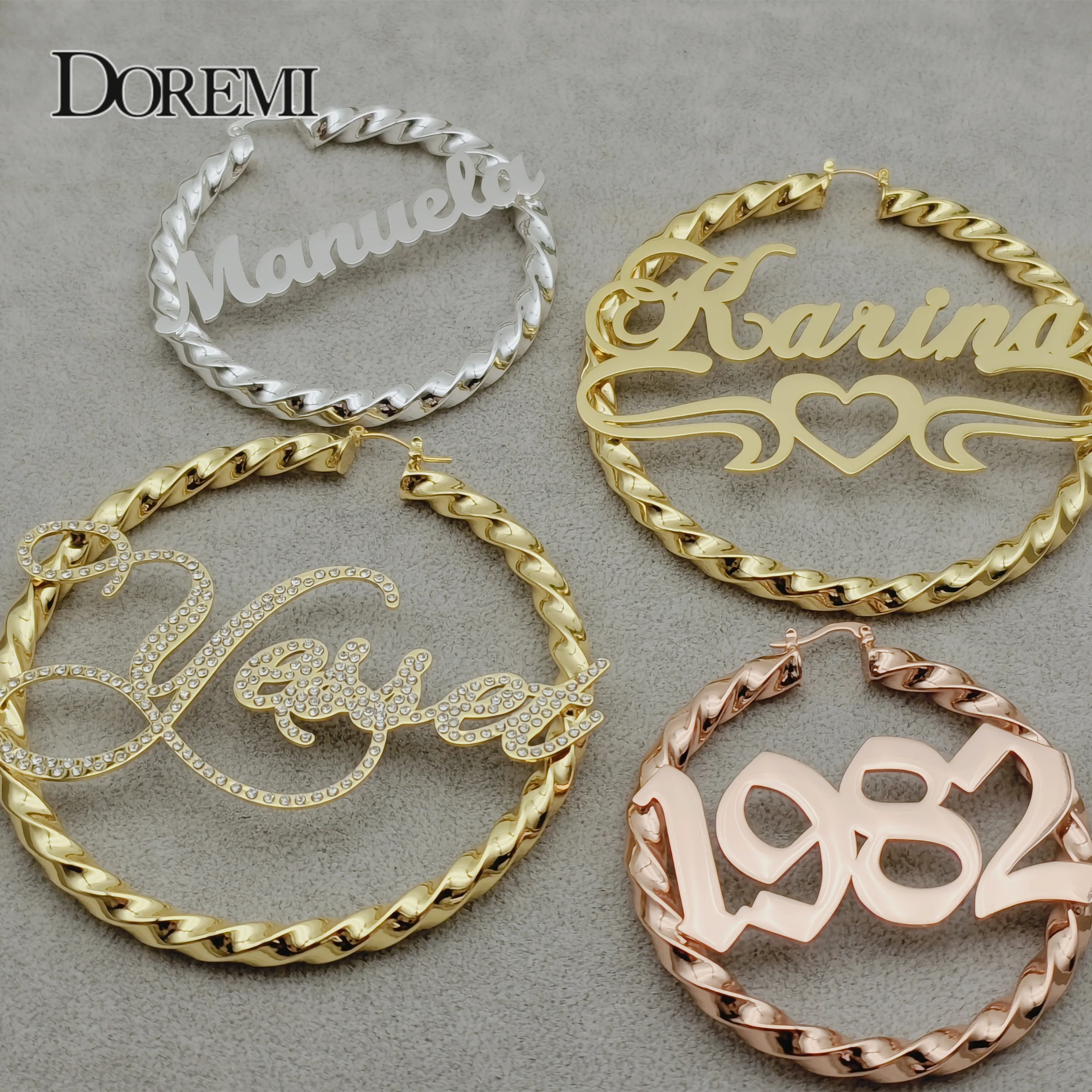 DOREMI 30/50/70/90MM Custom Name Earrings Big Hoops Earrings Stainless Hip Hop Style Earrings Custom Earrings for Women Gift