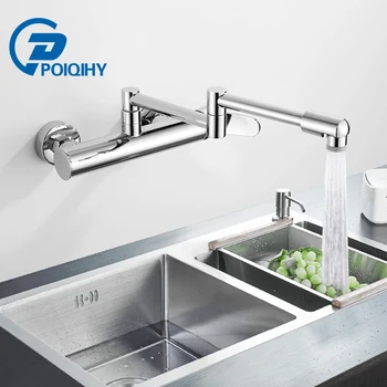 

POIQIHY Chrome Kitchen Faucet Black Free Folding Stretchy Wall Mounted Kitchen Faucets Single handle Cold Hot Water Mixer Tap