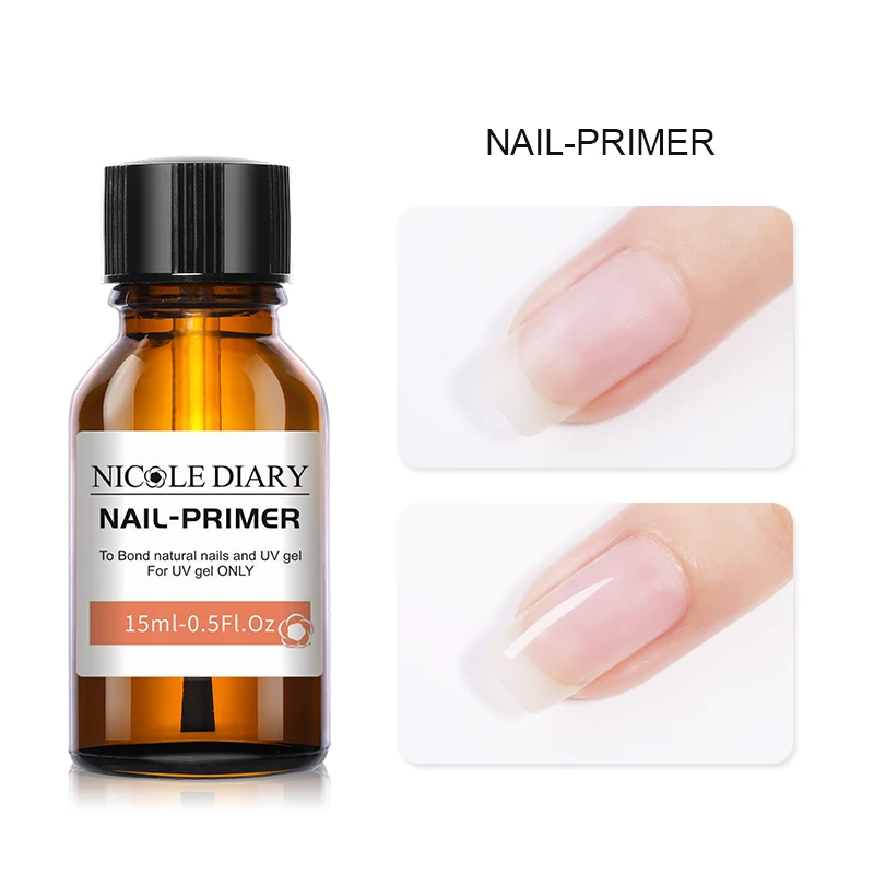 NICOLE DIARY 15ML Nail Prep Dehydrator And Nail-Primer Set Free Grinding Nail Art No Need Of UV LED Lamp Gel Nail Polish Tool