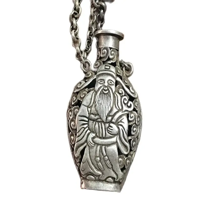 

China Tibet Miao silver pattern silver snuff bottle God of Wealth