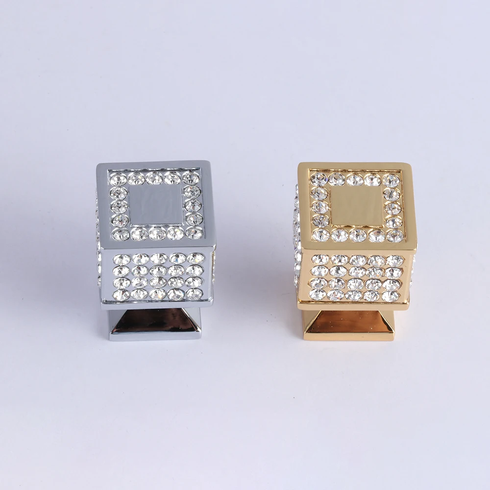 

Square Cabinet Handles and Knobs with Crystal All Metal Drawer/Furniture Pulls Euro Style Bundle Sale, Gold and Chrome