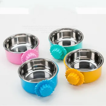

Pet Bowl feeder cat bowl pet stainless steel dog bowl dog cage hanging fixed hanging dog Basin
