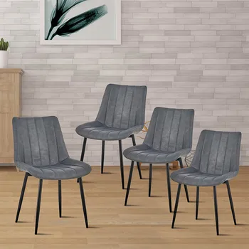 

A set of four Scandinavian medieval style dining chairs with Iron chair legs suitable for living room dining room furniture