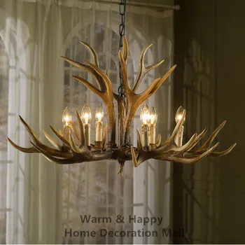 

European Vintage Suspension American Country Simple Resin Antler Pendant Light Dining Room Hanging Lamp Fixture Dia 88cm 6 Head