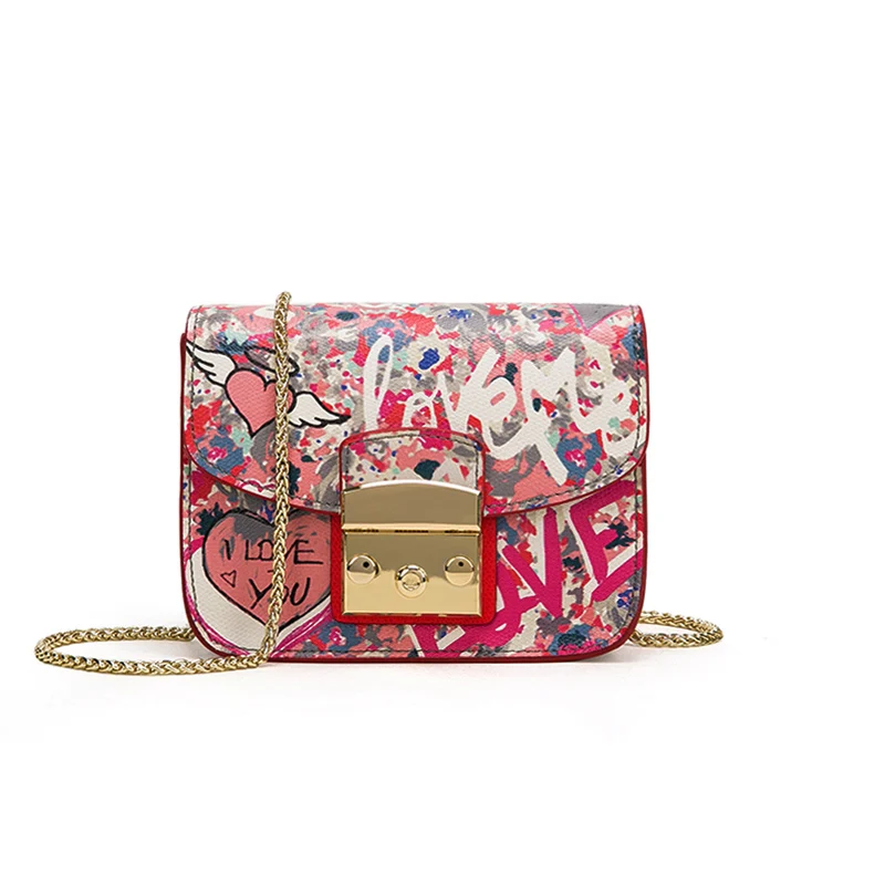 

Fashion luxury handbags handbag designer Korean version of the shoulder bag graffiti printing small square bag women's bag 2019
