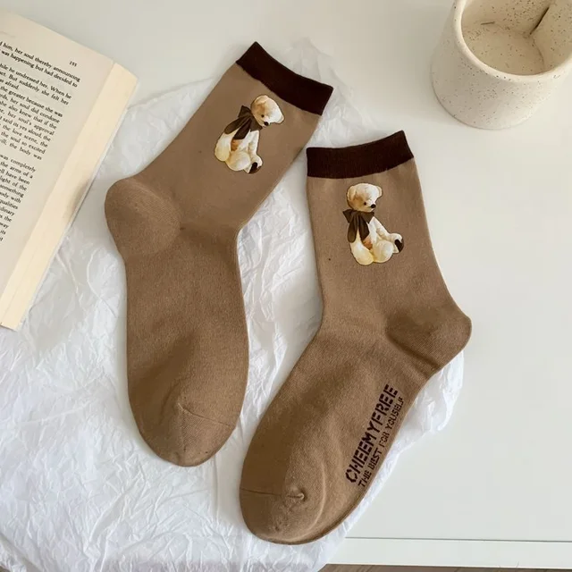 New Products Autumn And Winter Women's Socks Original Cute Bear Pattern Japanese Korean Campus Cotton Christmas Socks 1Pair
