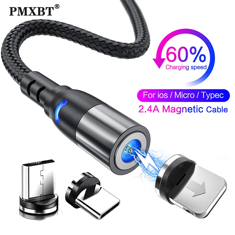 Магнитный Micro USB Tybe C кабель для быстрой зарядки 1 м/2 м iPhone Samsung Huawei Xiaomi мобильный