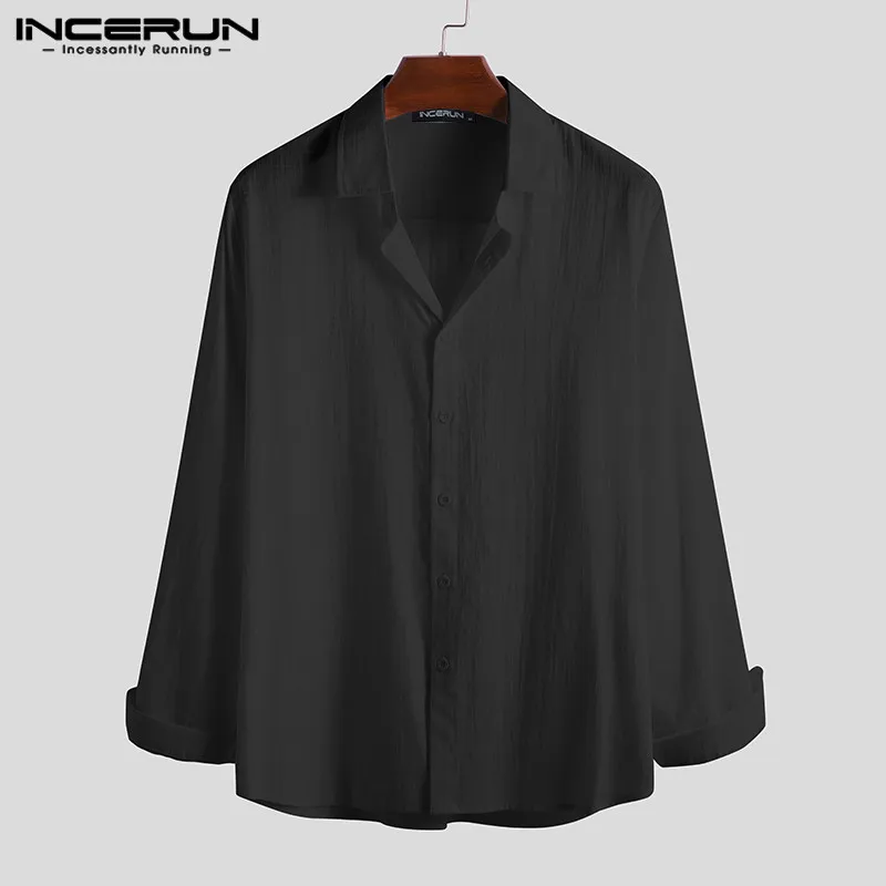 INCERUN/Осенняя мужская рубашка с длинными рукавами, модная рубашка для фитнеса, хлопковая, шикарная, однотонная, уличная, деловая, повседневная, Базовая рубашка для мужчин, Camisa