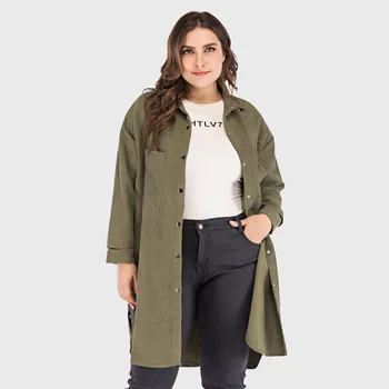 

Women Long Jacket Plus Size 4XL Spring Autumn Loose Big Size Solid Large Size Button Coat Green Female Trench Coat And Jacket