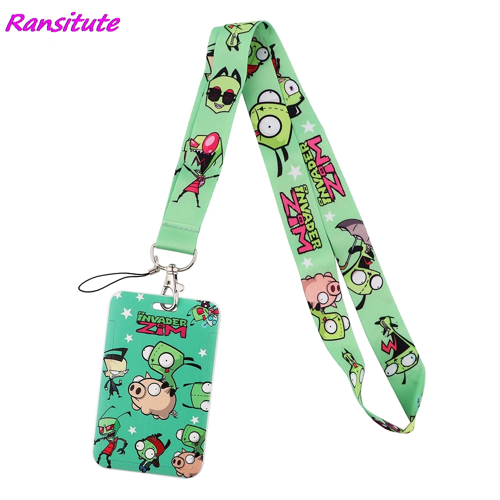 Ransitute R1838 Cartoon Alien Pig Green Neck Strap Lanyard For Keys ID Card Gym Phone Straps USB Badge Holder Hang Rope For Kids flyingbee x2004 pink cherry blossoms neck strap lanyard for keys id card gym mobile phone straps usb badge holder diy hang rope