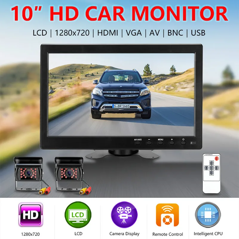 10 дюймов Full HD Автомобильный ЖК-монитор компьютерный монитор ИК обратное изображение автокран фото вид HDMI VGA AV 12-24 в USB