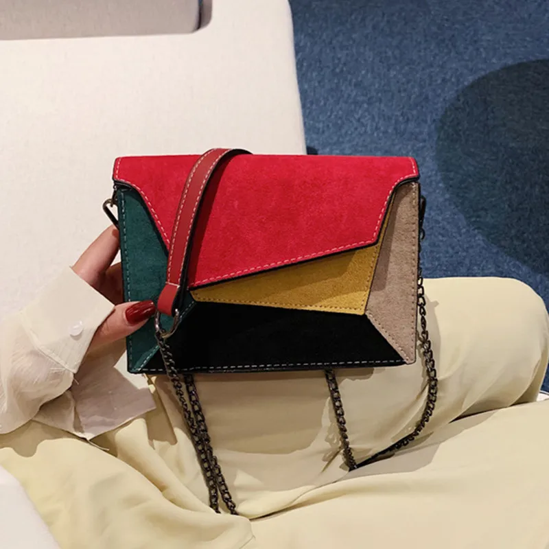 

Color Matching Female Bag 2019 New Wild Stitching Geometric Panelled Female Bag Famous Designer Chain Shoulder Messenger Bag