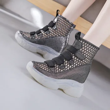 

Women's fashion women's shoes breathable hollow thick bottom wear-resistant inner increased mesh women's single shoes BG-76