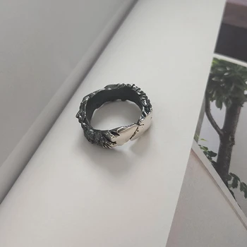 

Silvology 925 Sterling Silver Irregular Volcanic Rocks Rings Original Thick Thai Silver Retro Rings for Women Designers Jewelry