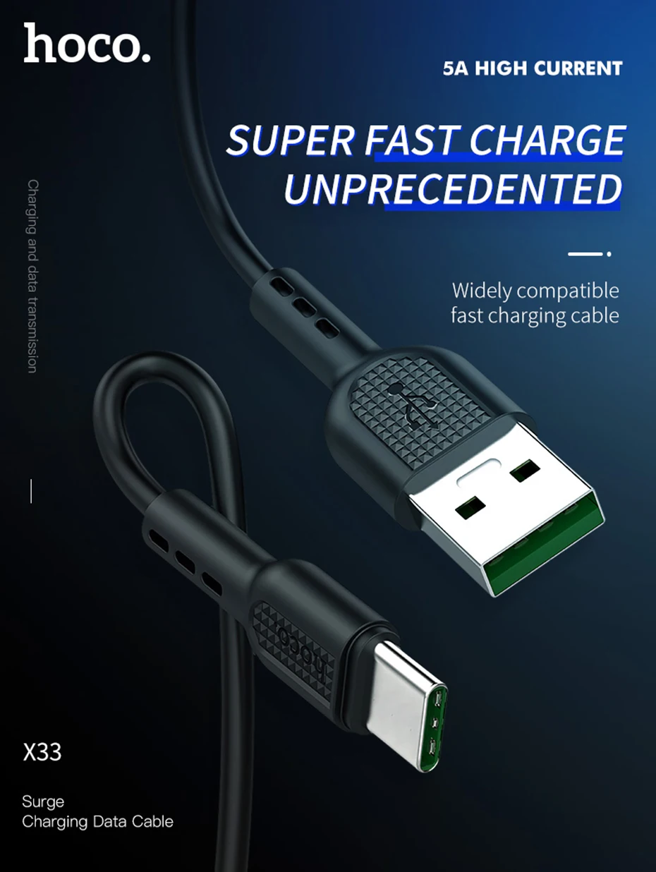 HOCO кабель для быстрой зарядки USB C type C 5A для huawei Lite Pro usb зарядный кабель для huawei P20 P30 pro