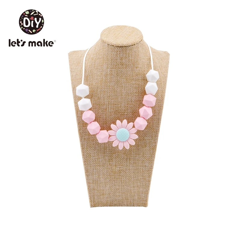 sunflower pink Давайте сделаем Силиконовые Прорезыватели из бисера Подсолнух деревянные грызуны Детские Прорезыватели ожерелья для мам кормящих BPA бесплатно вязанные бусины прорезыватели - Цвет: sunflower pink
