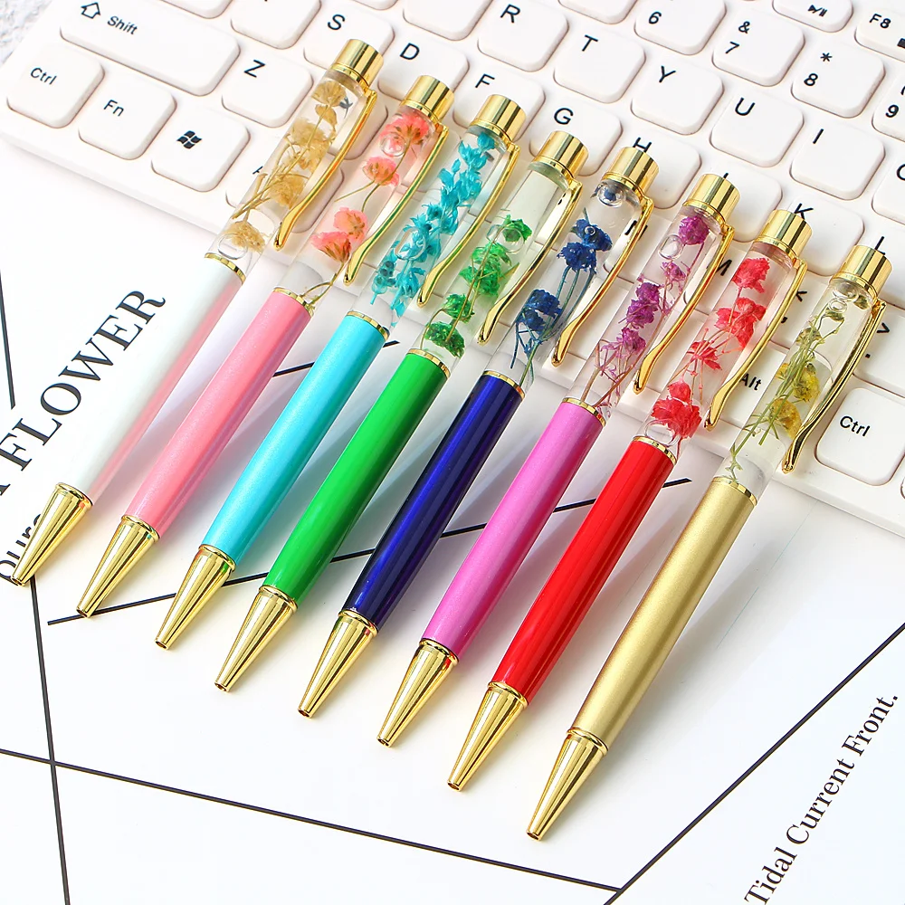 Creative ballpoint Pen Metal Ball Pens Office Supplies Rose Golden Rose Gold Pens Dynamic Liquid Flower Pen