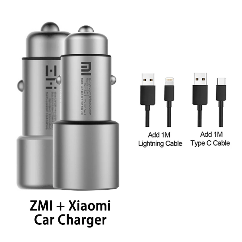 Крепление для спортивной камеры Xiao mi автомобиля Зарядное устройство QC 3,0 Dual USB быстрое зарядное устройство 5 V/3A 9В/2A mi автомобиля-Зарядное устройство для Android iOS iPhone samsung huawei - Тип штекера: Xiaomi ZMI Cable