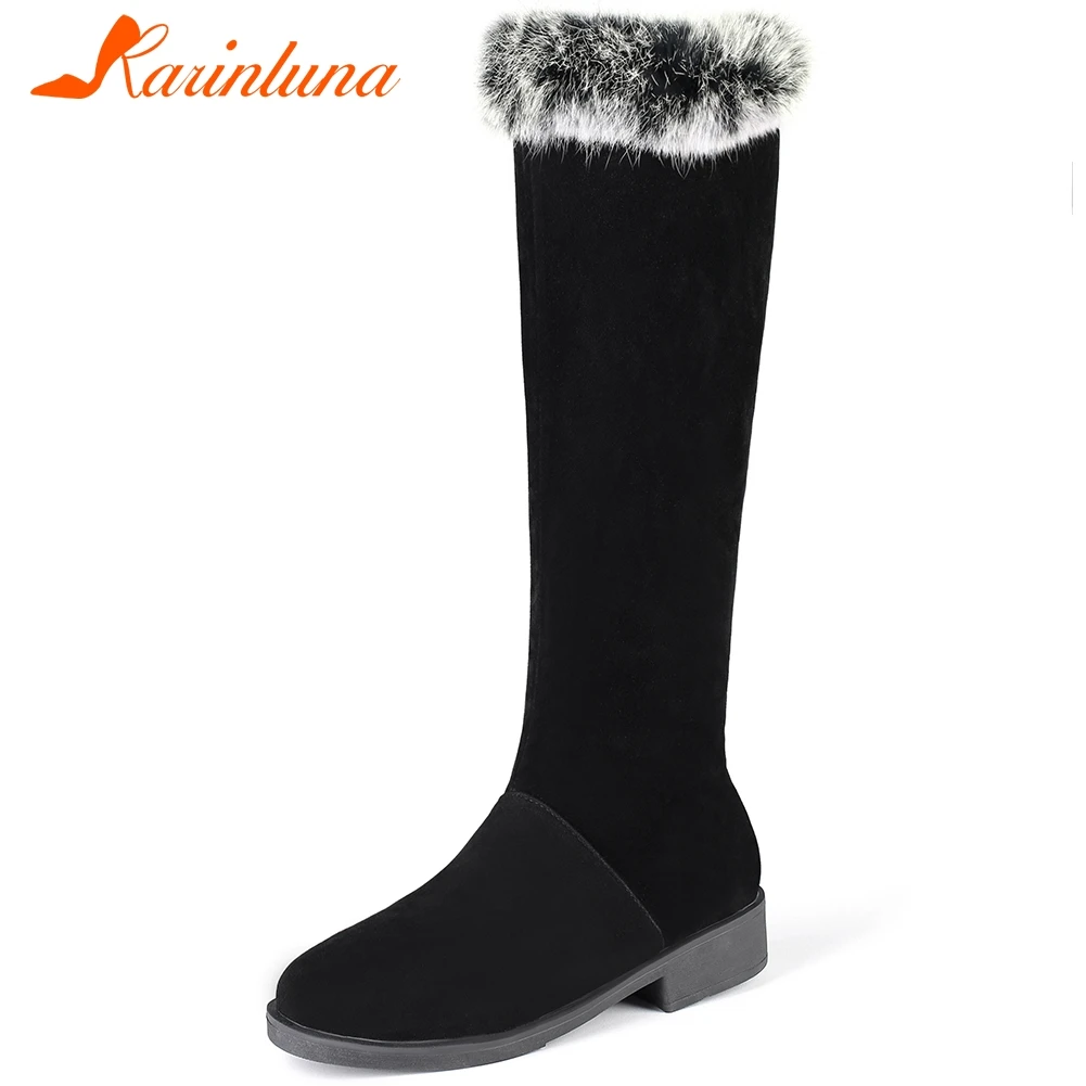 

Karinluna plus size 48 NEW 2020 leisure knee high boots woman shoes concise add fur warm winter shoes women boots female
