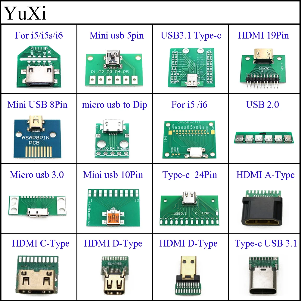 5/8/19/24pin мини микро USB адаптер DIP печатная плата тестовая Плата 2 0 3 1/Type C/HDMI