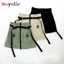 Женские мини-юбки с завышенной талией в стиле панк, мини-юбка с карманами, шикарные уличные сексуальные юбки с пряжкой, юбки в стиле сафари для женщин s