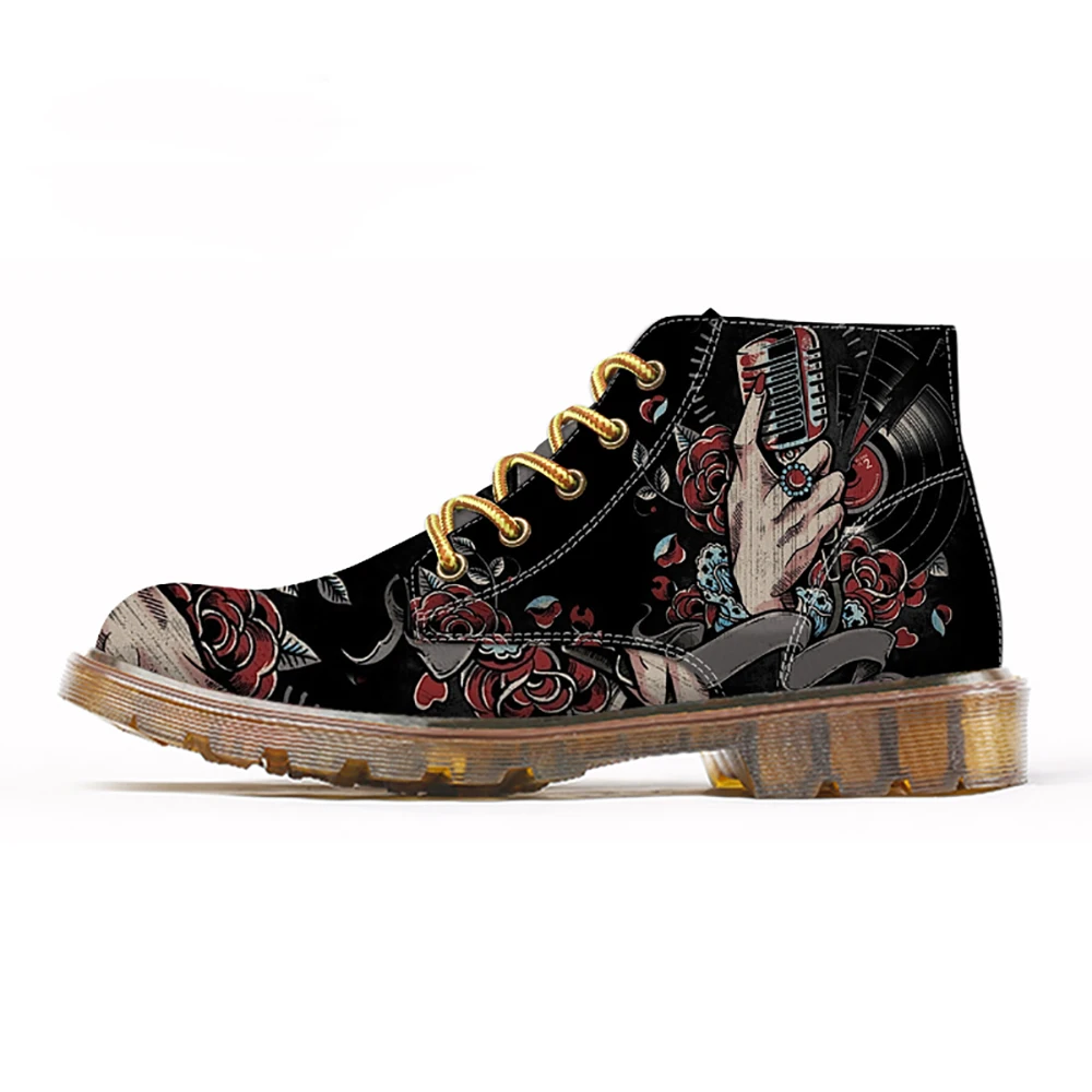 FIRST-DANCE-Fashion-Mens-Skull-Shoes-For-Men-Martins-Shoes-Skeleton-Print-Black-Nice-Ankle-Shoes
