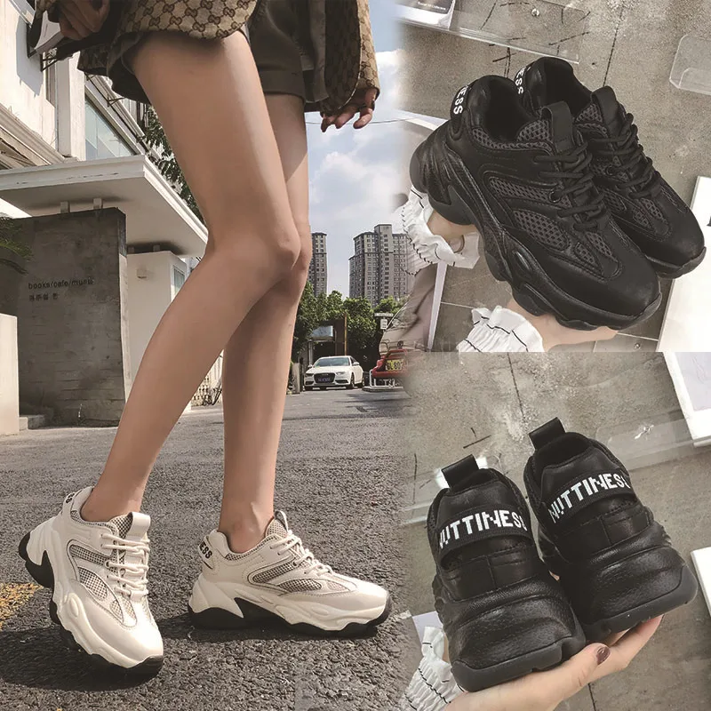 

Dad shoes women's top layer women's shoes thick bottom lace up running shoes single shoe women