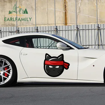 

EARLFAMILY 43cm x 39cm for Ninja Cat Head Car Sticker Windows Surfboard Decals Windshield Laptop Car for Door Decoration