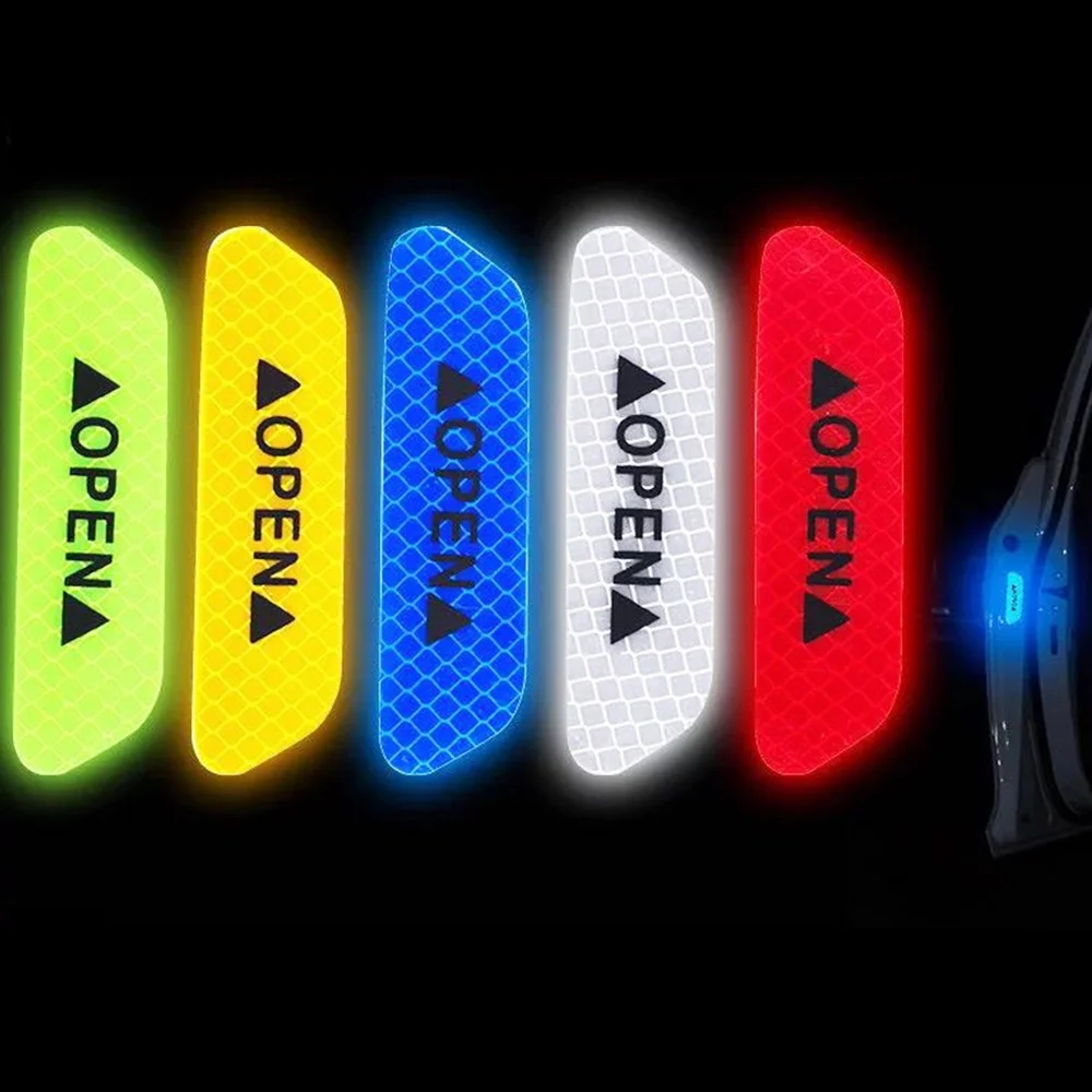

4PCS/Set Car Door Sticker Universal Car Reflective Strip Tape Self adhesive Light Reflector Stickers Open Warning Mark