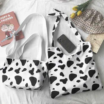 

Soft Milk Cow Printed Shoulder Bags Womens Fashion Large Books Crossbody Bag New Girls Students Large Capacity Messenger Handbag