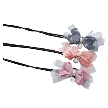 

Hot sale Women Flower Donut Bun Maker Flower Bow Pearl Hair Bun Maker for DIY Hair Style