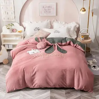 

100% Washed Cotton 1pcs Duvet Cover Comforter/Quilt/Blanket Case with Zipper Twin Full Queen King Size Cute Princess Bed Set