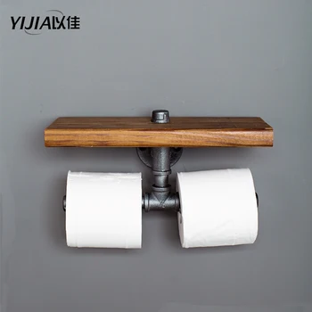 

Black Iron Pipe double Toilet Paper Holder Industrial Retro Style Paper rack Wall Mounted Roller Holder