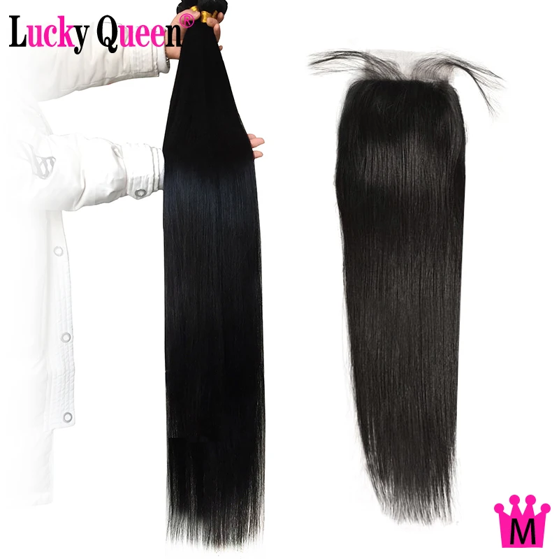 

Peruvian Straight Hair 3/4 Bundles With Closure 8"-30" Non-remy Human Hair Bundles With Closure Lucky Queen Medium Ratio hair