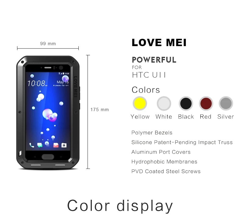Для htc U11 Love Mei брендовый чехол для htc U11 противоударный металлический алюминиевый Прочный чехол с бесплатным закаленным стеклом Gorilla