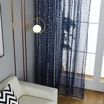 

Gold Foil Polyester Easy Install Metallic Window Curtain See Through Privacy Protection Living Room Romantic Modern Home Decor