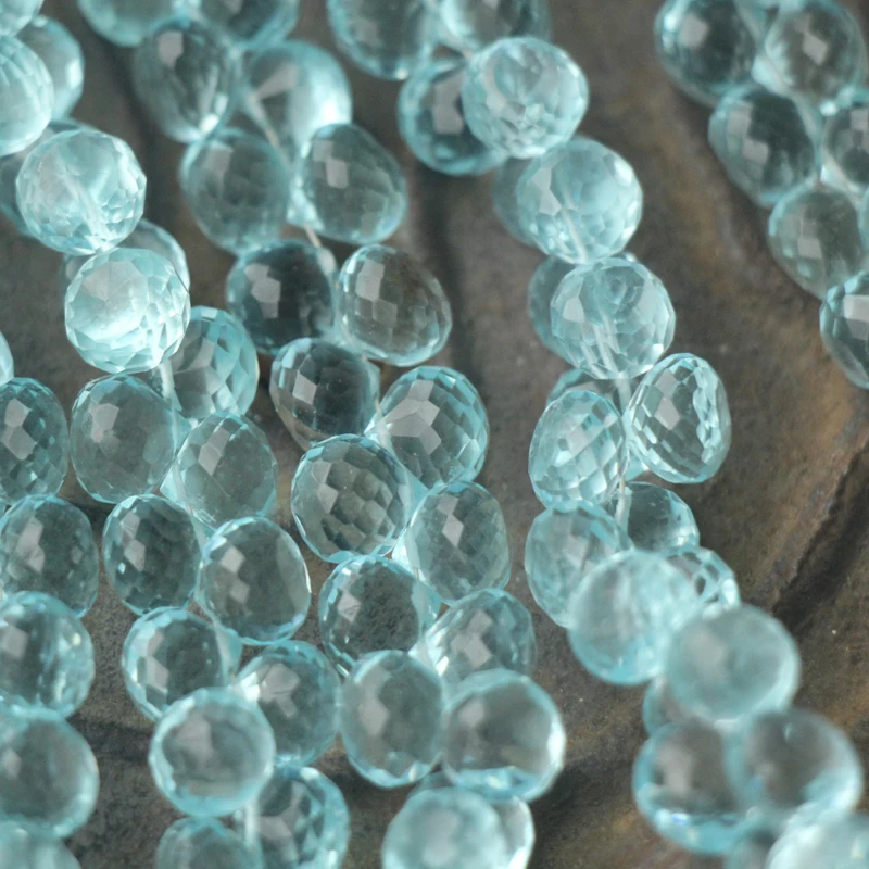 

7.8 Inch Strand, FULL Strand, Calibrated Size, Sky Blue Quartz,Faceted Onion Briolettes 7x8mm Long