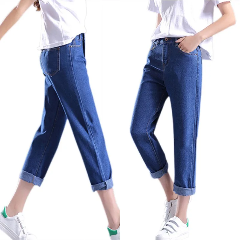 

2019 Casual Jeans Women's Loose Pants Female Spring Autumn High Waist Slim Straight Demin Trousers Ripped Jeans for Women