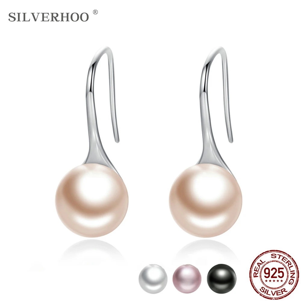 Женские серьги с большим прозрачным жемчугом SILVERHOO круглые жемчужные ювелирные