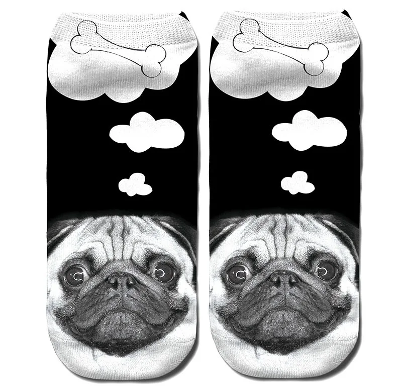 

1Pair 3D Pug Dog Printed Women Socks New Unisex Cute Low Cut Ankle Sock Polyester Sock Casual Charactor Sock
