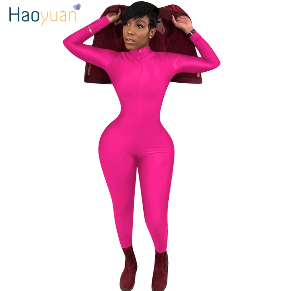 Haoyuan Neon Zip Up Sexy Long Sleeve Bodycon Jumpsuit Rave Body Overalls One Piece Outfit Plus Size Club Rompers Womens Jumpsuit Jumpsuits Aliexpress