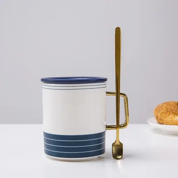 

Stripes Gilded In Gold Men and Women Simple Mug with Lid Northern European-Style INS Ceramic Cup A Pair Coffee Cup Water Bottle