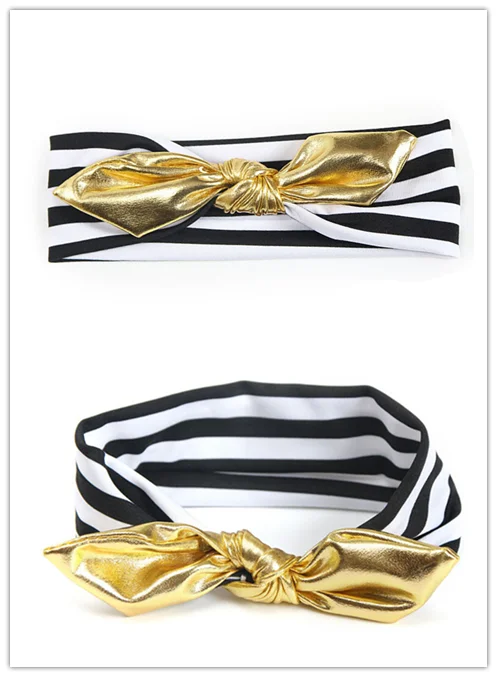 1pc Gold Rabbit Ear Headband Little Girl Elastic Hair Bow Knot Hair Bands Kids Hair Accessories Headwear Hair Style Tool