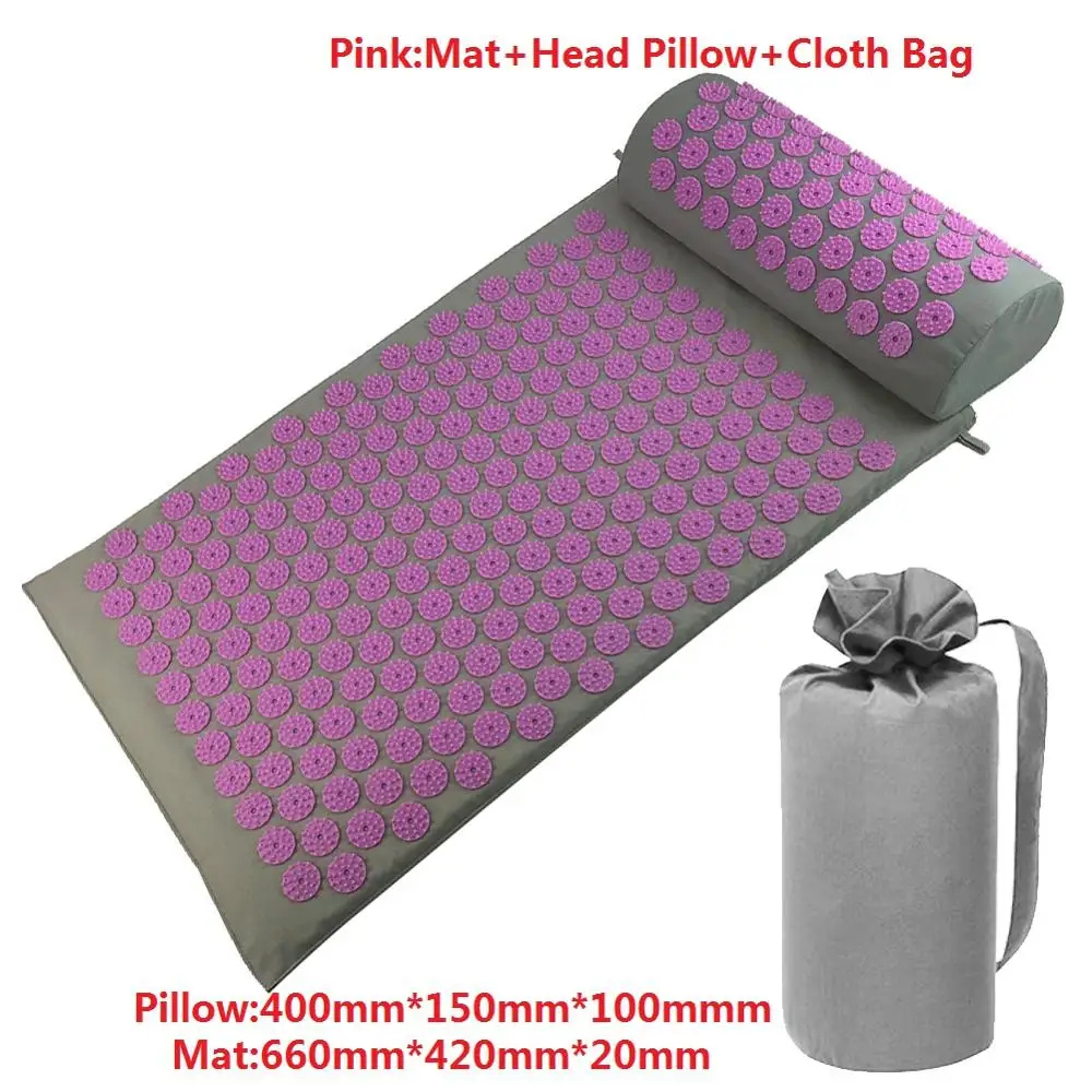 Pink Yoga Set Массажер для акупрессуры, коврик для расслабления, облегчение стресса, напряжение тела, коврик для йоги, облегчение боли в теле, шип, подушка, коврик с подушкой - Цвет: Pink Yoga Set
