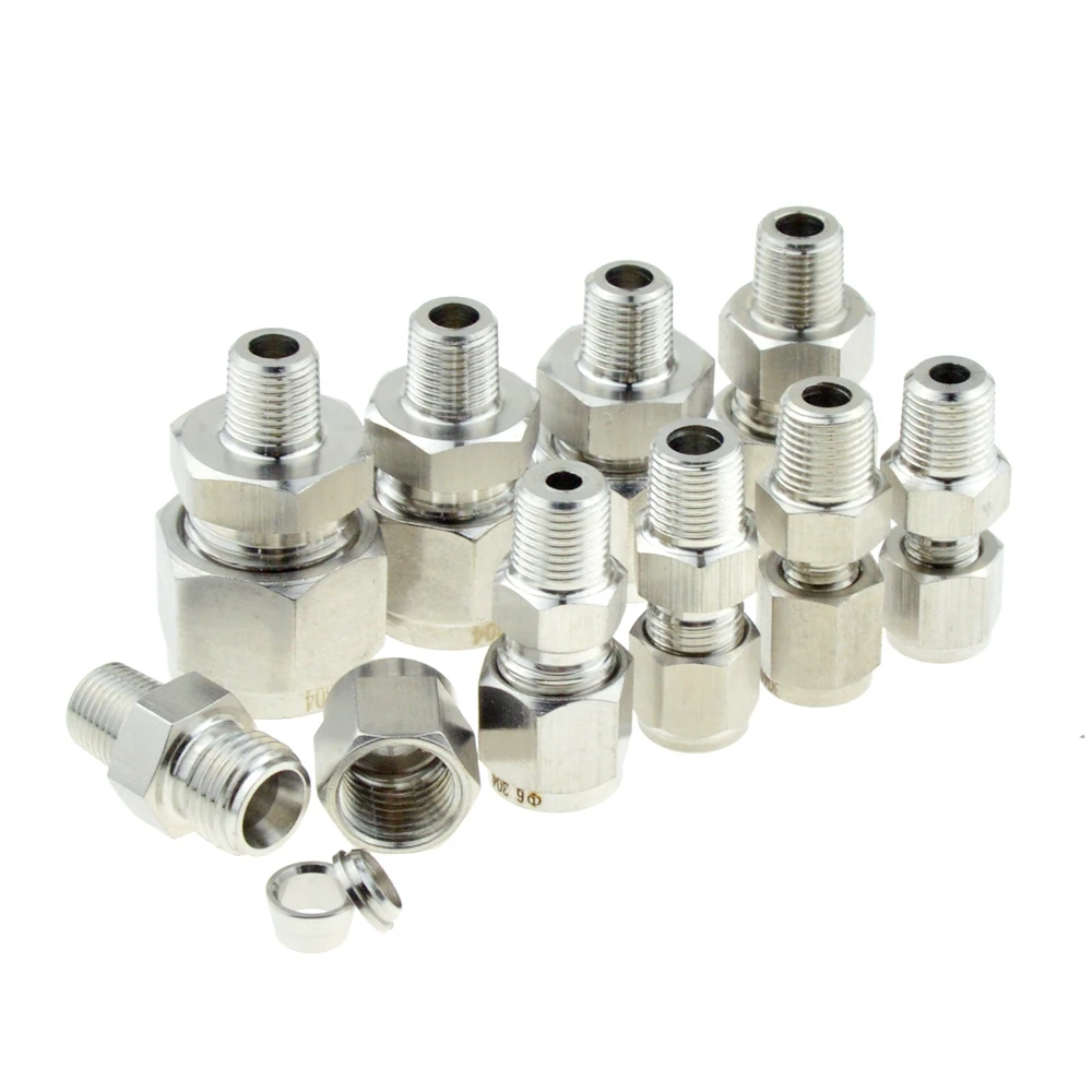1/8 "наружная резьба до 6 мм 8 мм 10 мм OD 1/8" 1/4 "3/8" труба двойной наконечник для компрессорной трубы соединитель из нержавеющей стали 304